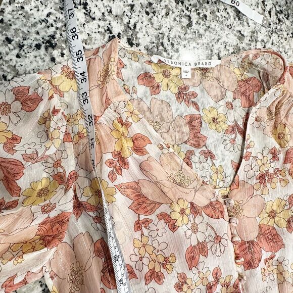 Veronica Beard Cybil Floral Print Metallic Thread Silk‎ Mini Dress Pink Size 4 - Picture 9 of 10